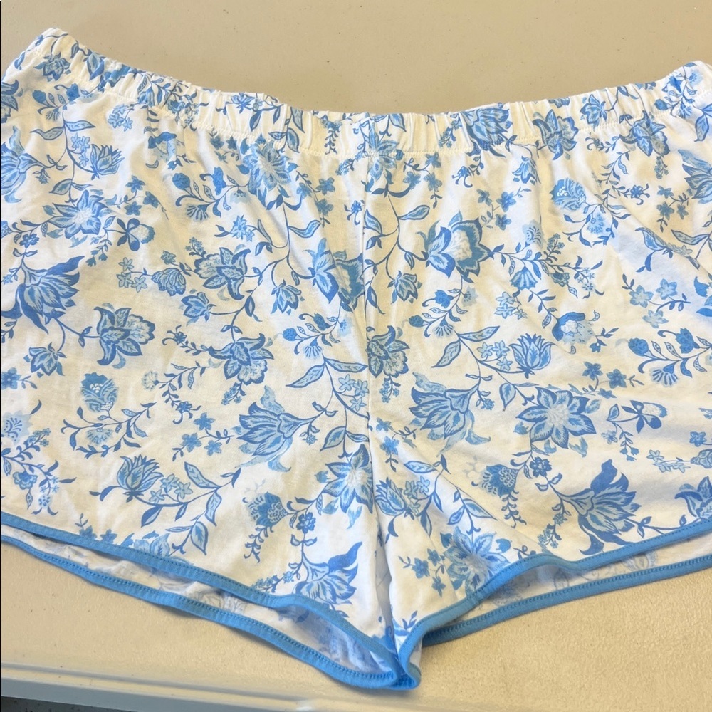 Floral Blue and White Sleep Shorts Cotton Blend Sz XXL
